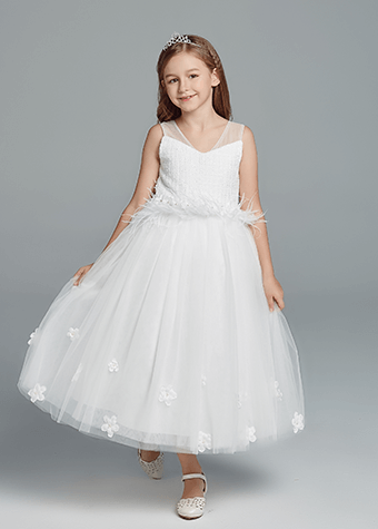 New Fashion White A-Line Illusion Bateau Long Ball Gown Communion Full Dress 