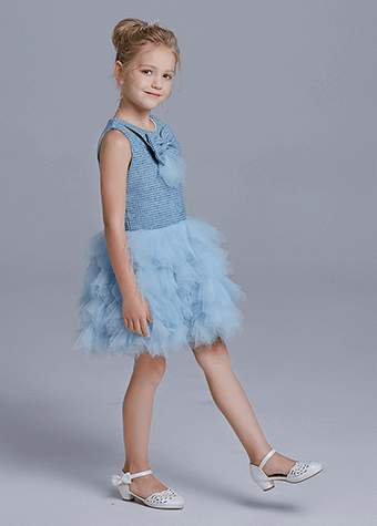 Girls party dress blue puffy girls party dress for 2-12 years old 