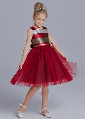 Products supply girl & children red satin summer dress 