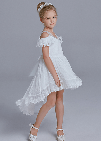 Children Age Group and Medium Style of Length Children Frock White Flower girl dresses