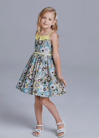 New Summer Casual Clothes Floral Print Cotton Spaghetti Strap Kids Dresses