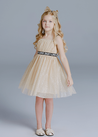 Child Clothes Letters Belt Skirt With Shoulder-Straps Little Girl Dresses