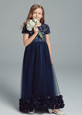 Royal blue flower girl dresses children latest fashion dress designs princess gowns for teens