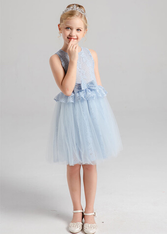 Homecoming Elegant Lace Bodice With Bow A-Line Tulle Flower Girls Dress 