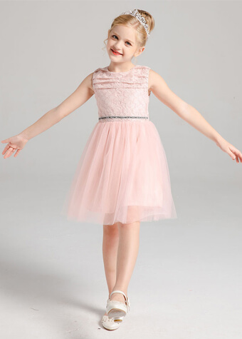 Children Clothing Party Dress Tea Length Tulle Skirt Lace Flower Girl Dress 