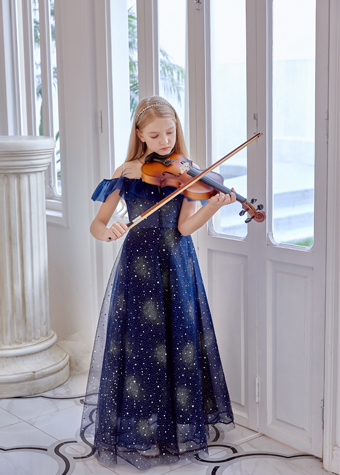 2021 Latest Customized kids wear violin performance shiny stars clothes dress for girls