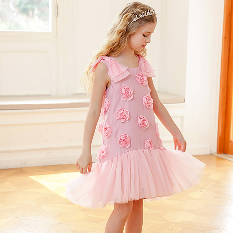 Flower Girl Dress Pink Color Princess Dress Wedding Gown For Girl